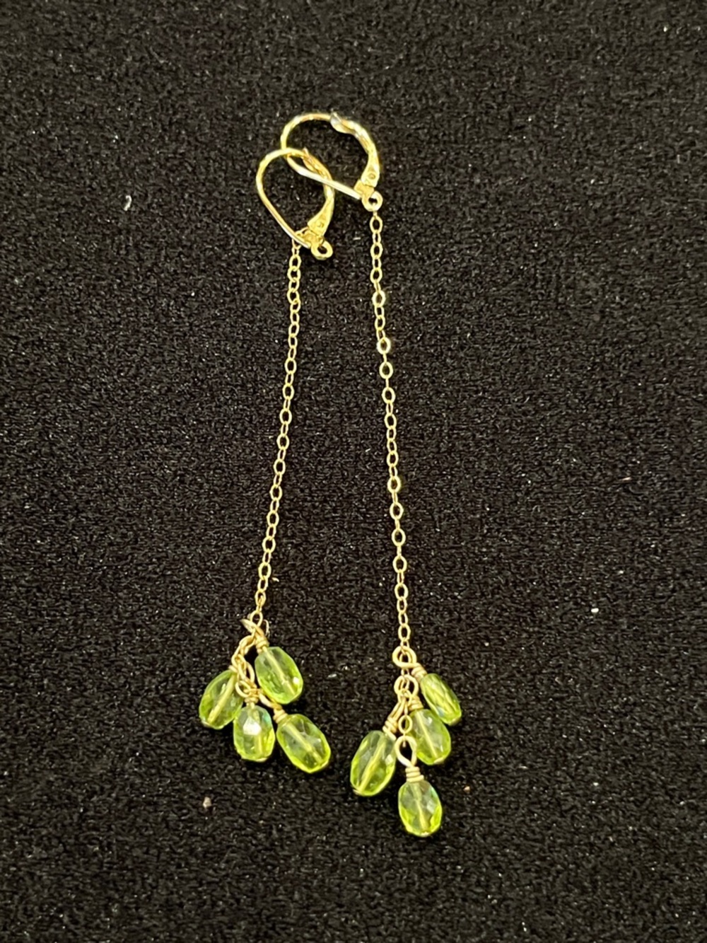 Julie Wong 2000s Green Crystal Drop Earrings Gold Filled Dangle
